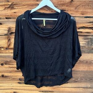 WEST KEI | Sheer Black Striped Ruched Cowl Neck Flowy Blouse M